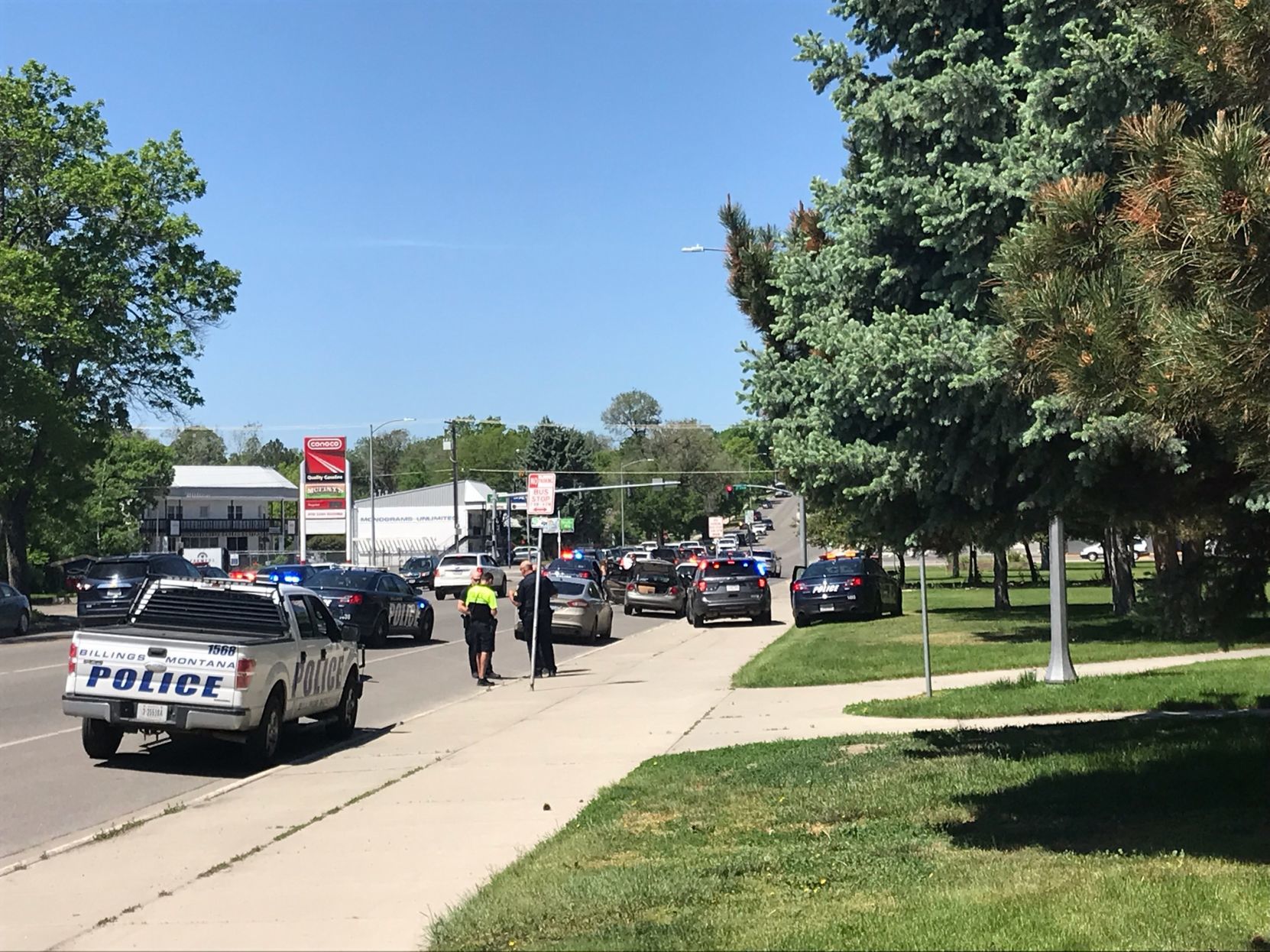 Billings police stopped a vehicle in front of Billings Senior High School